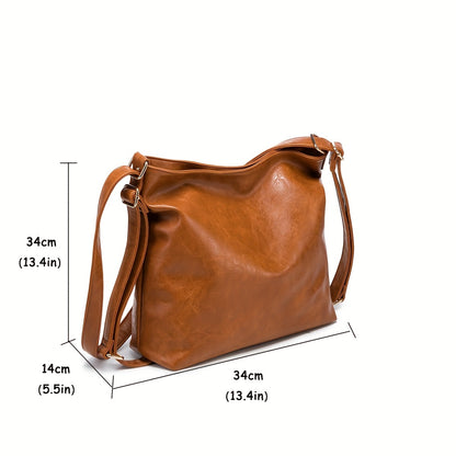 Vintage Large Capacity Hobo Bag, Casual PU Leather Crossbody Bag, Women's Everyday Shoulder Bag