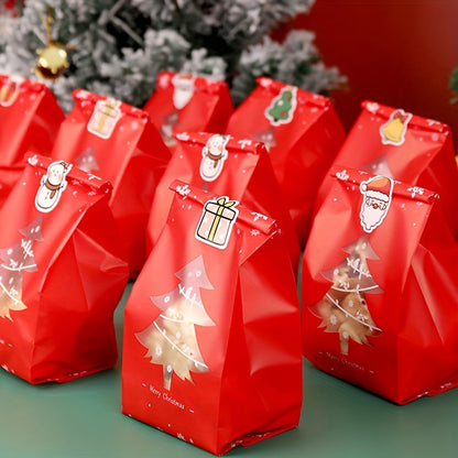 10 Pcs Mixed Christmas Packaging Bags With Stickers, Candy Packaging Bag, Chocolate Biscuit Bag, Food Storage Bag, For Christmas Decorations, Christmas Party Supplies, Christmas Accessories