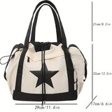 Casual Color Contrast Drawstring Bag, Minimalist Shoulder Students Bag, Star Pattern Handbag For Girls