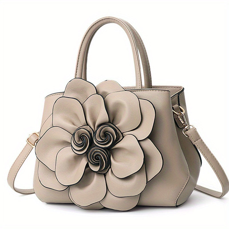 Elegant Flower Decor Tote Bag, Fashion Top Handle Satchel, Women's Casual Handbag, Shoulder Bag & Purse