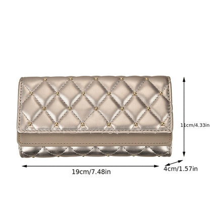 realaiot Women's Trifold Quilted Wallet, Long Coin Purse, Classy Clutch Handbag With Wipper Cash Wallet, Card Organizer