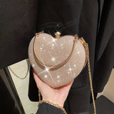 Mini Heart Shaped Prom Purse, Glitter Chain Crossbody Bag, Women's Box Handbag For Wedding & Party