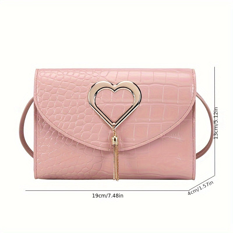 Women Shoulder Bag, Crossbody Bag, Trendy Bag, Heart Decor Small Square Bag