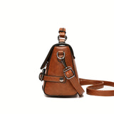 Retro PU Leather Handbag, Letter Badge Embossed Satchel Purse, Fashion Crossbody Bag For Women