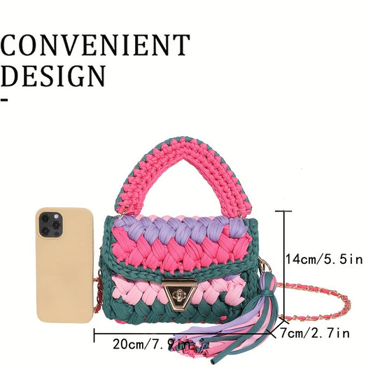 Mini Colorblock Crossbody Bag, Trendy Crochet Shoulder Bag, Women's Fashion Handbag & Purse