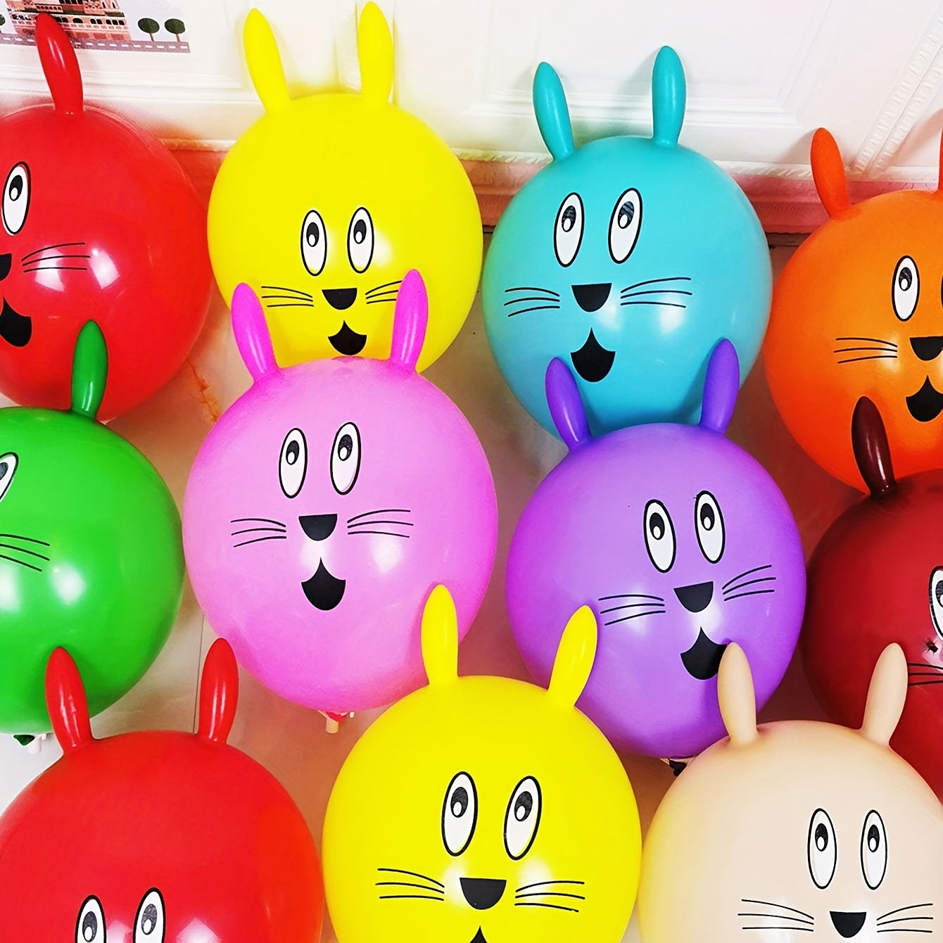 10 Pcs Long Ear Bunny Head Balloons - Easter Holiday Party Decorations & Gifts