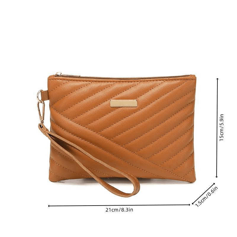 Strip Quilted Square Clutch Bag, Women's PU Leather Coin Purse, Zipper Wrist Bag For Phone & Lipsticks