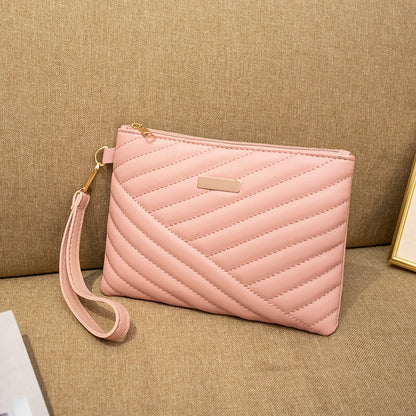 Strip Quilted Square Clutch Bag, Women's PU Leather Coin Purse, Zipper Wrist Bag For Phone & Lipsticks