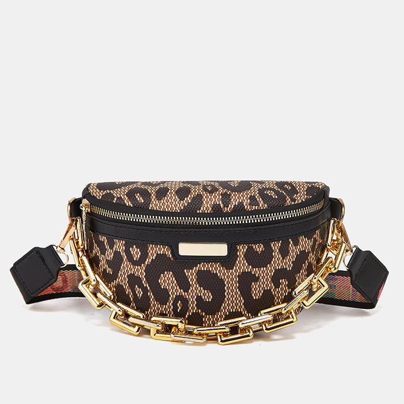 realaiot  Leopard Pattern Waist Bag, Geometric Pattern Fanny Pack, Fashion Zipper Chest Bag