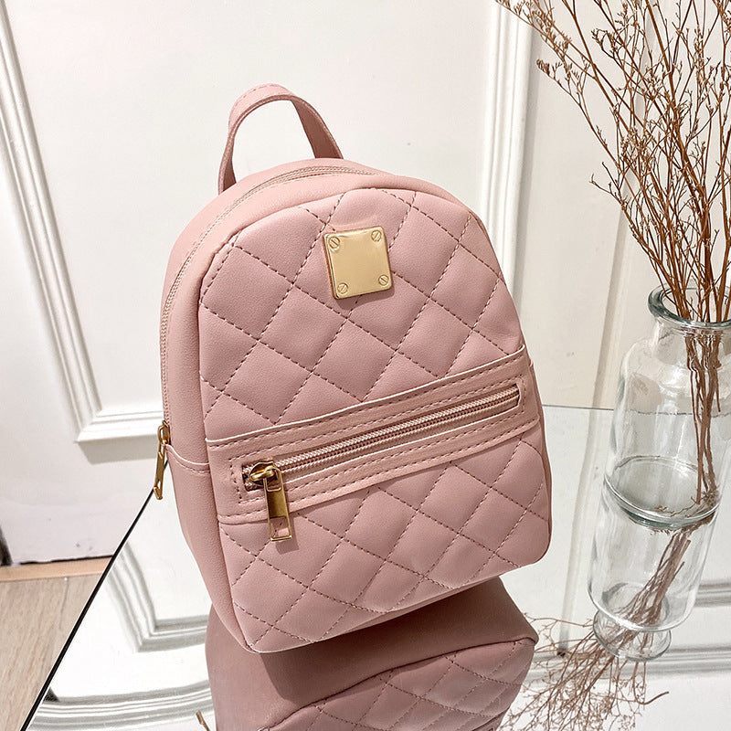 Youda Pu Solid Color Mini Rhombus Backpack Suitable For Women Fashion Casual Small Backpack Girls Korean Style Student 2022 New