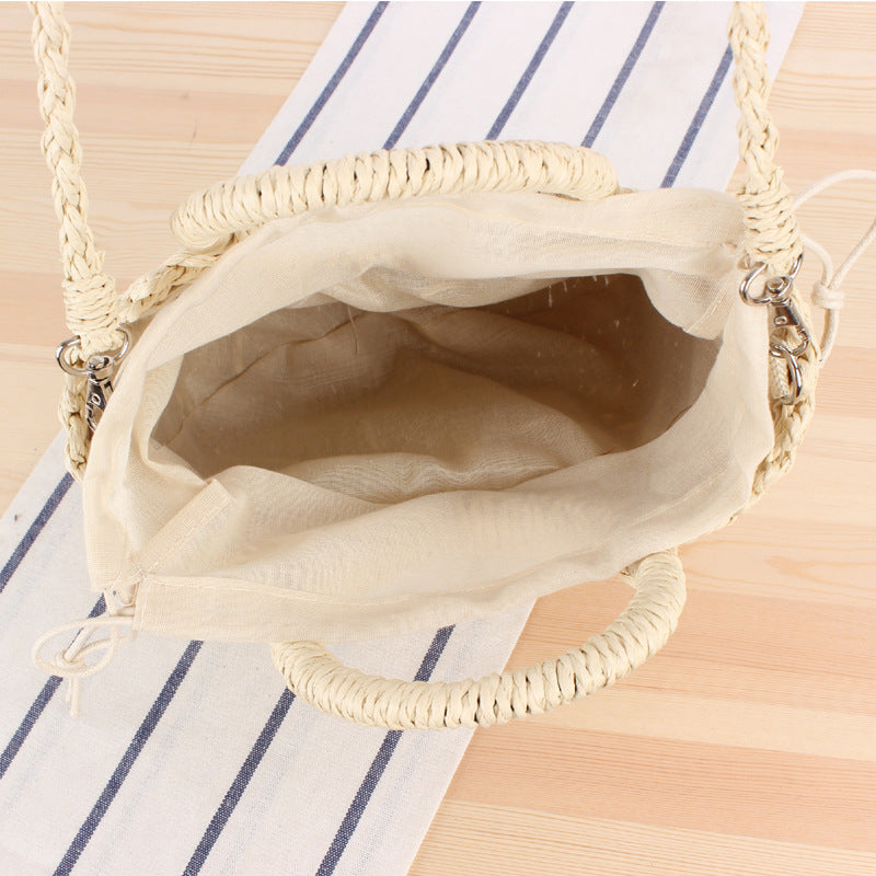 realaiot  Half-Round Rattan Woven Straw Bag, Simple Summer Beach Handbag, Women's Knitted Crossbody Bag