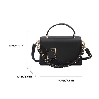 realaiot  Metal Decor Handbags For Women, Chain Decor Crossbody Bag, Trendy Flap Square Purses