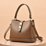realaiot  Turn Lock Bucket Bag, Fashion PU Leather Crossbody Bag, Women's Small Stitching Handbag