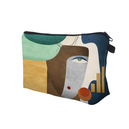 Cute and Waterproof Makeup Bag for Women - Roomy Travel Toiletry Bag with Fashionable Abstract Figure Design - Perfect Gift for Cosmetic Lovers