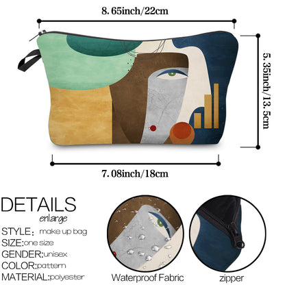 Cute and Waterproof Makeup Bag for Women - Roomy Travel Toiletry Bag with Fashionable Abstract Figure Design - Perfect Gift for Cosmetic Lovers