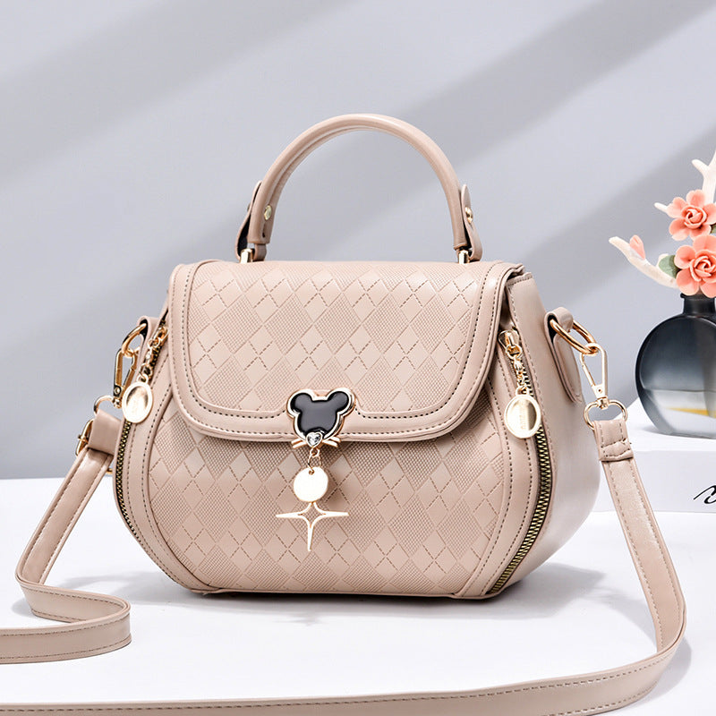 Portable Top Handle Handbag, Plaid Pattern Flap Shoulder Bag, Megnet Zipper PU Leather Crossbody Bag