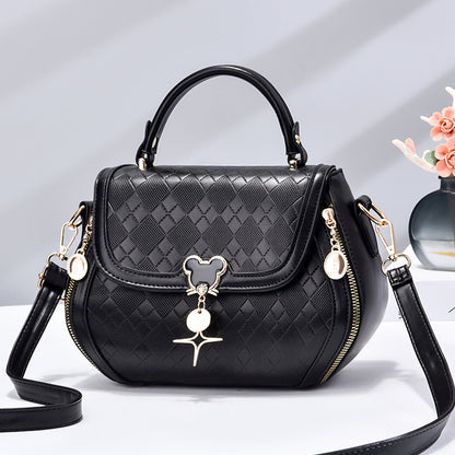 Portable Top Handle Handbag, Plaid Pattern Flap Shoulder Bag, Megnet Zipper PU Leather Crossbody Bag