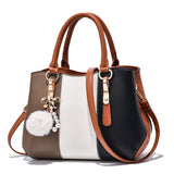 realaiot  Elegant Colorblock Tote Bag, All-Match Shoulder Bag, Large Capacity Satchel Bag With Pom Pom