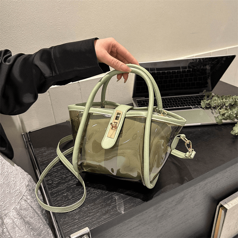 Minimalist Transparent Satchel Bag, Turn-Lock Handbag With Insert Bag, Women's All-Match Bag