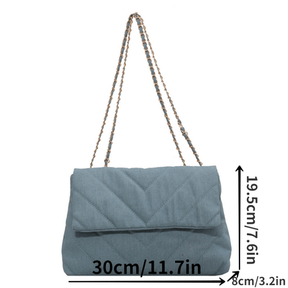 realaiot  Simple Design Flap Shoulder Bag, Solid Color Denim Material Satchel Bag, Large Capacity Crossbody Bag