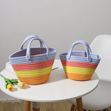 realaiot  Colorblock Straw Storage Basket, All-Match Trendy Satchel Bag, Travel Beach Bag