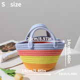 realaiot  Colorblock Straw Storage Basket, All-Match Trendy Satchel Bag, Travel Beach Bag