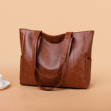 realaiot  1pc Solid Color Durable Shoulder Bag, Large Capacity Trendy Handbag, PU Leather Zipper Portable Double Handle Tote Bag