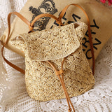 Straw Woven Flap Backpack Purse, Summer Beach Travel Daypack, Women's Rattan Bag For Vacation