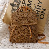 Straw Woven Flap Backpack Purse, Summer Beach Travel Daypack, Women's Rattan Bag For Vacation