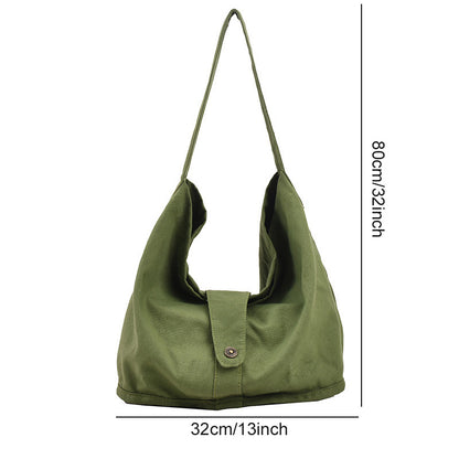 realaiot  Casual Solid Color Canvas Bag, All-Match Hobo Bag, Minimalist Versatile School Bag