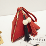 realaiot  Mini Triangle Shaped Coin Purse, Tassel Decor Wrist Bag, Women's Versatile Clutch Bag & Handbag