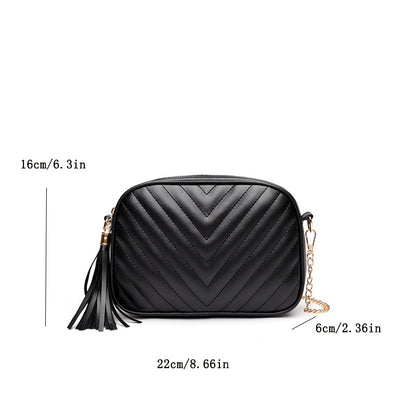 realaiot Tassel Quilted Solid Color Square Crossbody Bag, PU Leather Textured Bag Purse, Classic Versatile Fashion Shoulder Bag