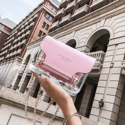 Trendy Transparent Stitching Square Bag, All-Match Chain Bag, Women's Flap Bag