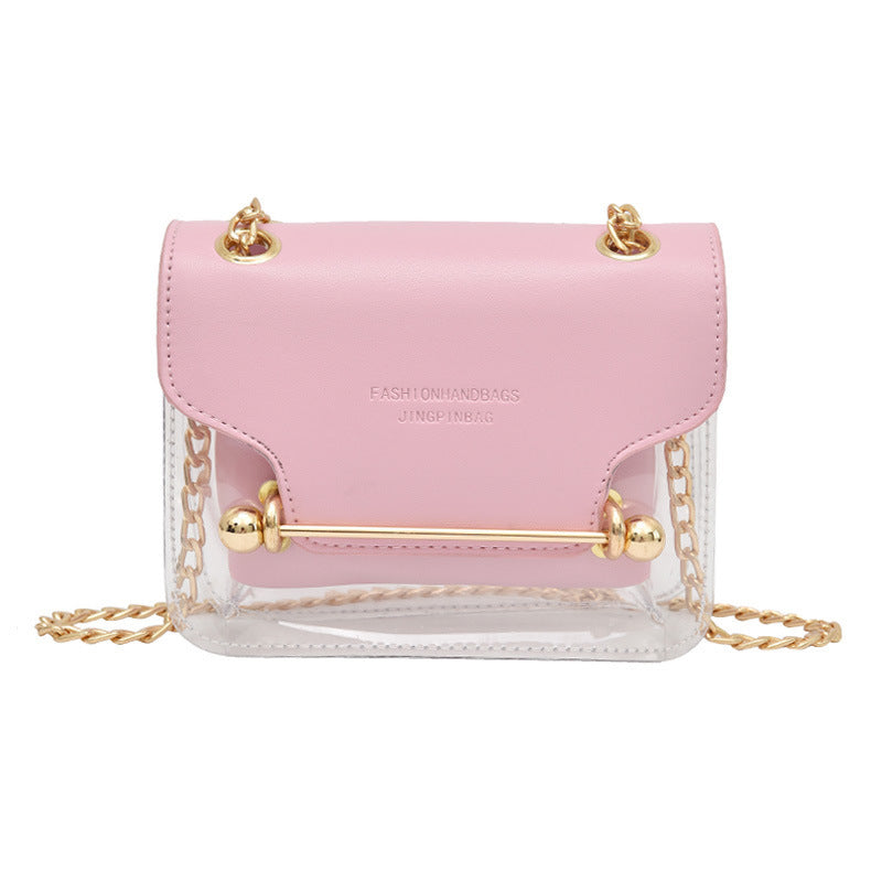 Trendy Transparent Stitching Square Bag, All-Match Chain Bag, Women's Flap Bag