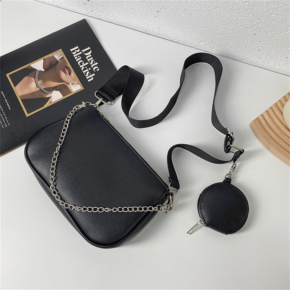 Simple Crossbody Bag With Coin Purse, Fashion PU Leather Shoulder Bag, Chain Decor Square Purse For Women