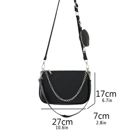 Simple Crossbody Bag With Coin Purse, Fashion PU Leather Shoulder Bag, Chain Decor Square Purse For Women