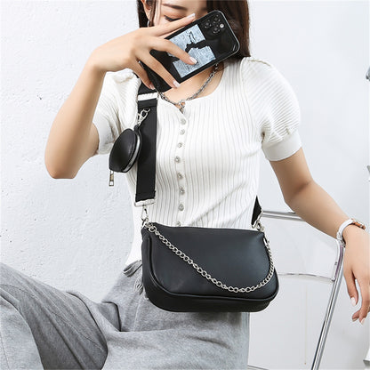 Simple Crossbody Bag With Coin Purse, Fashion PU Leather Shoulder Bag, Chain Decor Square Purse For Women