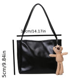 Simple Solid Color Tote Bag, Large Capacity Shoulder Bag, Trendy Faux Leather Handbag For Shopping & Work