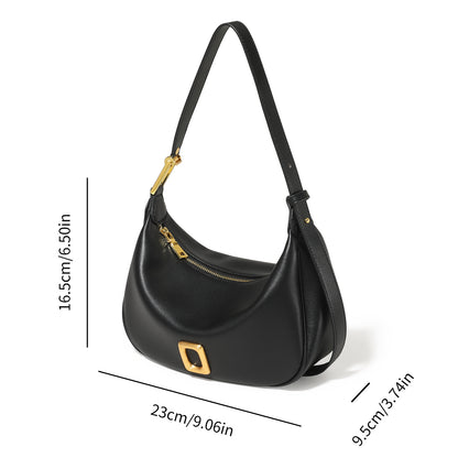 realaiot  Retro Style Saddle Shoulder Bag, Solid Color Hobo Bag, Women's Leather Underarm Purse