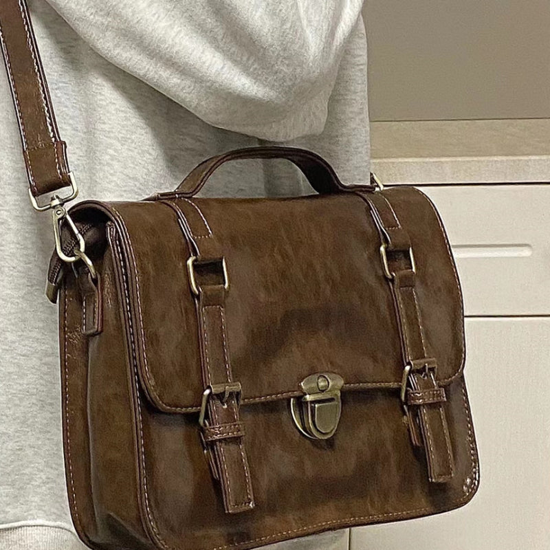 School Bag Backpack Autumn And Winter Retro Buckle Messenger Bag College Style Class Bag Fashion Commuter Briefcase Computer Bag Crossbody Shoulder