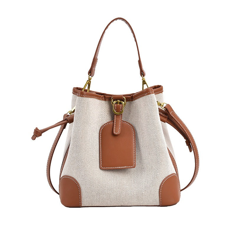 Simple Colorblock Bucket Bag, All-Match Classic Women's Shoulder Bag, Canvas Versatile Crossbody Bag