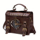 realaiot  Halloween Vintage Clock Decor Crossbody Bag, PU Leather Textured Satchel Bag Purse, Classic Fashion Versatile Shoulder Bag