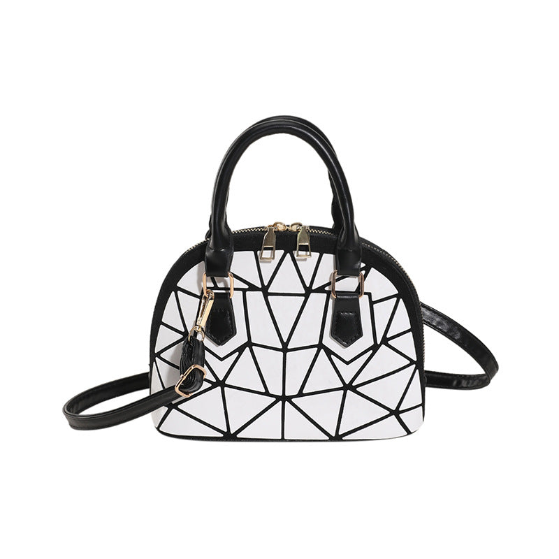 realaiot  Mini Geometric Print Dome Bag, Fashion Laser Crossbody Bag, Women's Trendy Handbag & Shoulder Purse