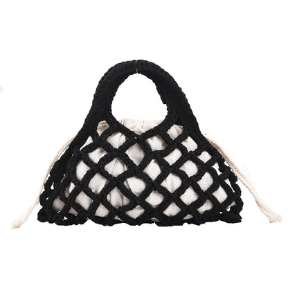 realaiot  Thread Knitted Handbag For Women, Hollow Out Woven Basket Bag, Fashion Drawstring Tote Bag & Purse