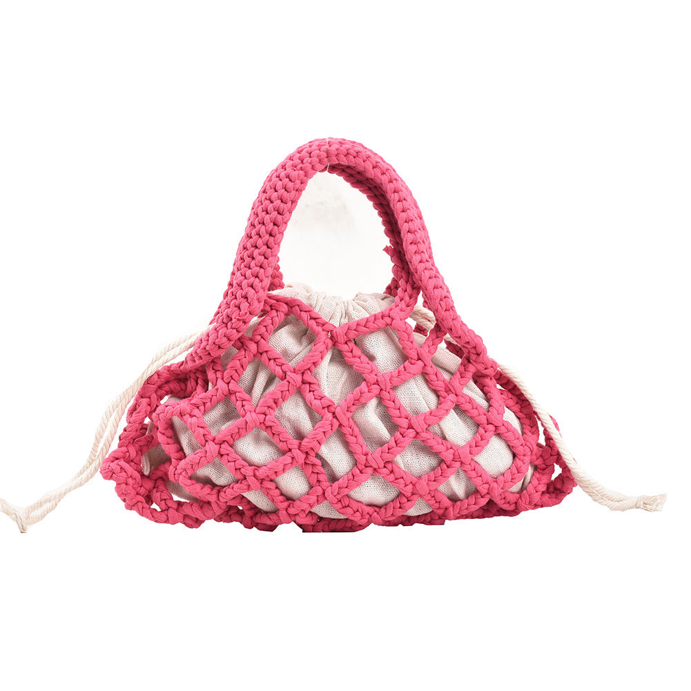 realaiot  Thread Knitted Handbag For Women, Hollow Out Woven Basket Bag, Fashion Drawstring Tote Bag & Purse