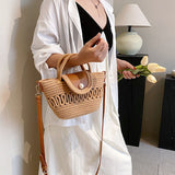 realaiot  Vintage Straw Woven Crossbody Bag, Summer Beach Shoulder Bag, Women's Casual Rattan Handbag & Tote Purse