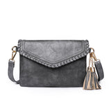 realaiot  Trendy Tassel Pendant Square Crossbody Bag, PU Leather Solid Color Envelop Flap Shoulder Bag, Perfect Sling Bag For Daily Use