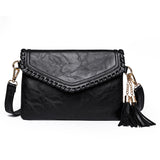 realaiot  Trendy Tassel Pendant Square Crossbody Bag, PU Leather Solid Color Envelop Flap Shoulder Bag, Perfect Sling Bag For Daily Use