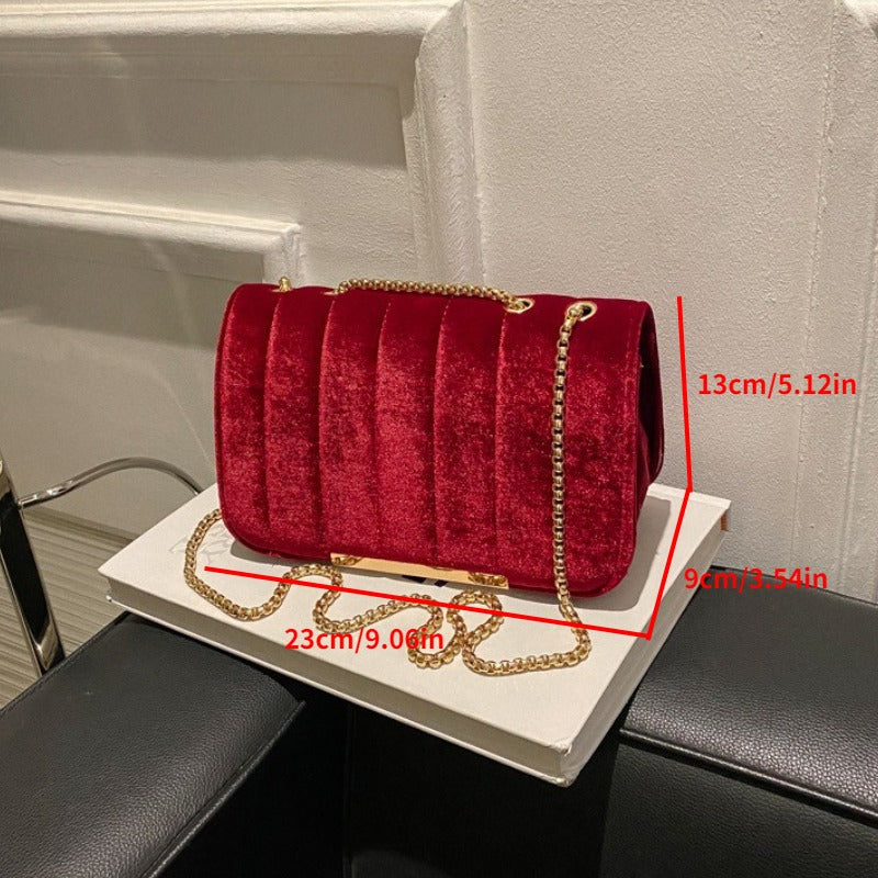 realaiot  Vintage Velvet Crossbody Bag, Women's Evening Party Purses, Fashion Chain Shoulder Bag