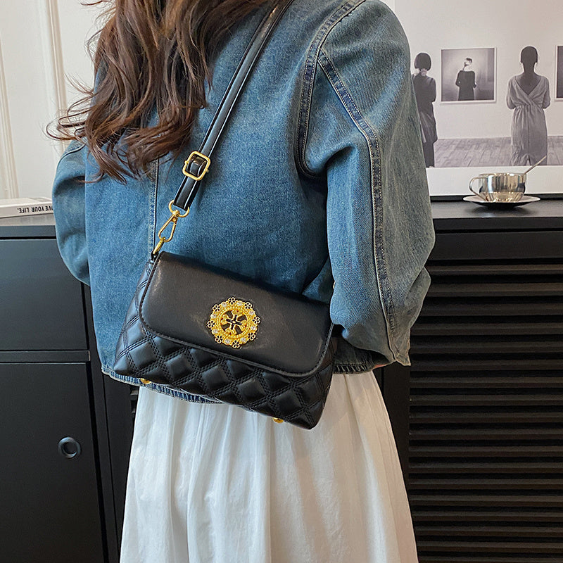 realaiot  Fashion Quilted Crossbody Bag, Trendy Flap Shoulder Bag, Women's Elegant Handbag & Purse
